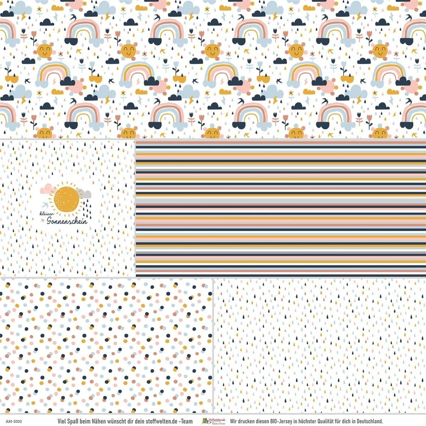 5-tlg. Stoffpaket Jersey Sonnenschein Regen (Rosa) 8 5-tlg. Stoffpaket Jersey Sonnenschein Regen (Rosa) – Bild 6