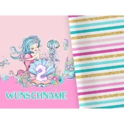 Bio-Jersey WUNSCHNAME Panel + Kombistoff 2. Geburtstag Mermaid Party - Meerjungfrauen, 2 In 1