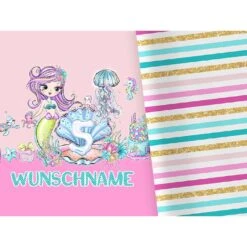 Bio-Jersey WUNSCHNAME Panel + Kombistoff 5. Geburtstag Mermaid Party - Meerjungfrauen, 2 In 1