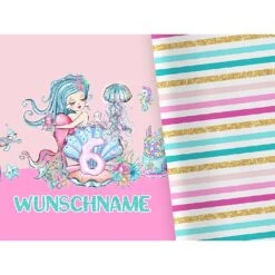 Titelseite 3 Bio-Jersey WUNSCHNAME Panel + Kombistoff 6. Geburtstag Mermaid Party - Meerjungfrauen, 2 In 1