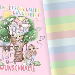 Bio-Jersey WUNSCHNAME Panel + Kombistoff Baumhaus Adventure, 2 In 1