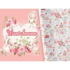 Bio-Jersey WUNSCHNAME Panel + Kombistoff Bunnielove, Rosa, 2 In 1