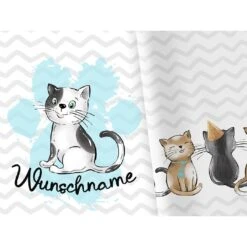 Bio-Jersey WUNSCHNAME Panel + Kombistoff Cuddle Cats, Blau, 2 In 1