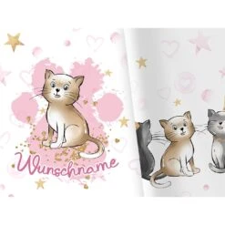 Bio-Jersey WUNSCHNAME Panel + Kombistoff Cuddle Cats, Rosa, 2 In 1