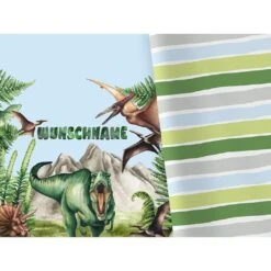 Bio-Jersey WUNSCHNAME Panel + Kombistoff Dino Jungle, Dino, Girls, 2 In 1
