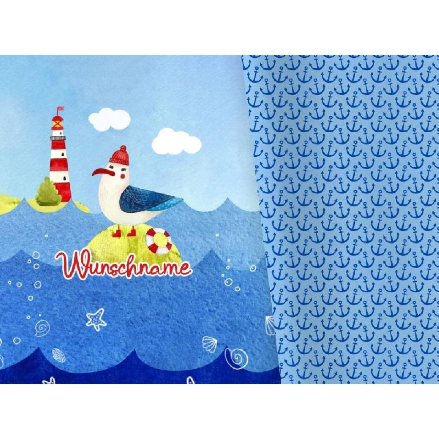 Bio-Jersey WUNSCHNAME Panel + Kombistoff Freunde Der See, Möwe, 2 In 1 3 Bio-Jersey WUNSCHNAME Panel + Kombistoff Freunde Der See, Möwe, 2 In 1