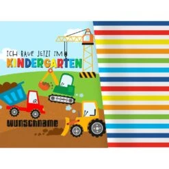 Bio-Jersey WUNSCHNAME Panel + Kombistoff KITA Spezial, Baustelle, 2 In 1