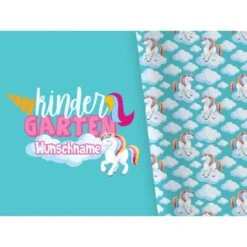 Bio-Jersey WUNSCHNAME Panel + Kombistoff KITA Spezial, Einhorn, 2 In 1