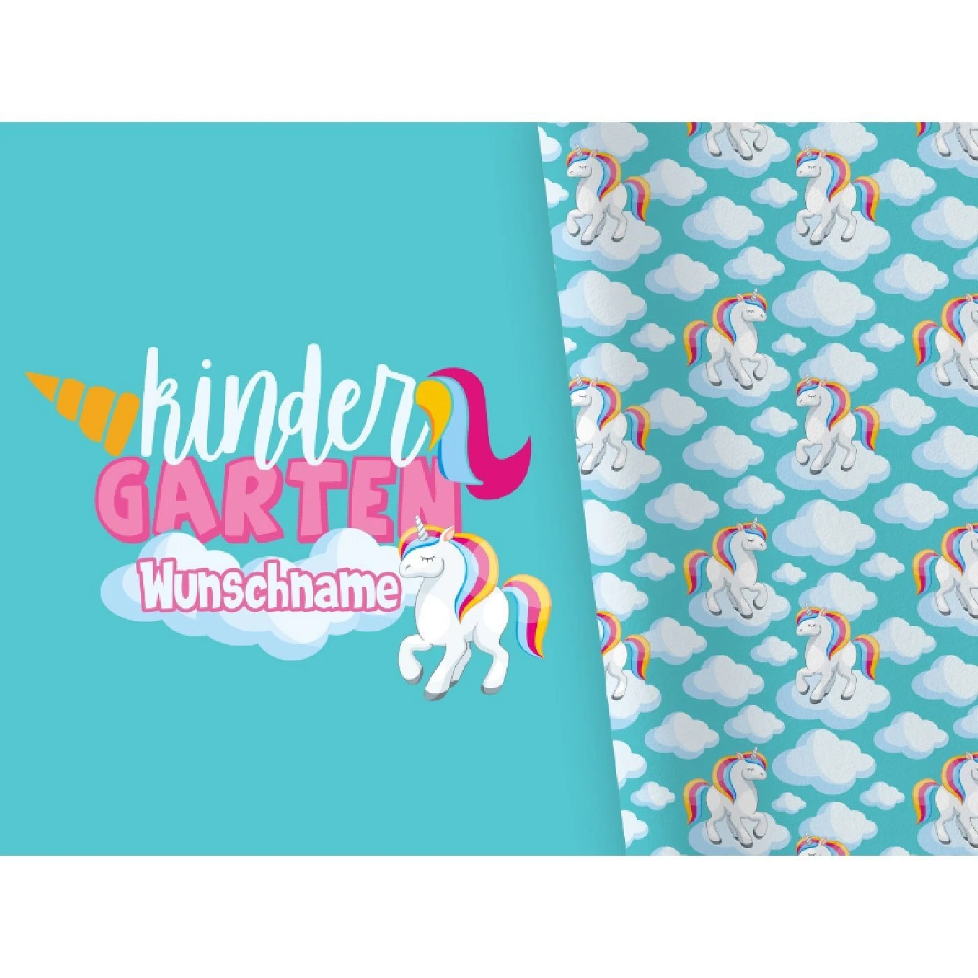 Bio-Jersey WUNSCHNAME Panel + Kombistoff KITA Spezial, Einhorn, 2 In 1 3 Bio-Jersey WUNSCHNAME Panel + Kombistoff KITA Spezial, Einhorn, 2 In 1