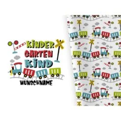Bio-Jersey WUNSCHNAME Panel + Kombistoff KITA Spezial, Eisenbahn, 2 In 1