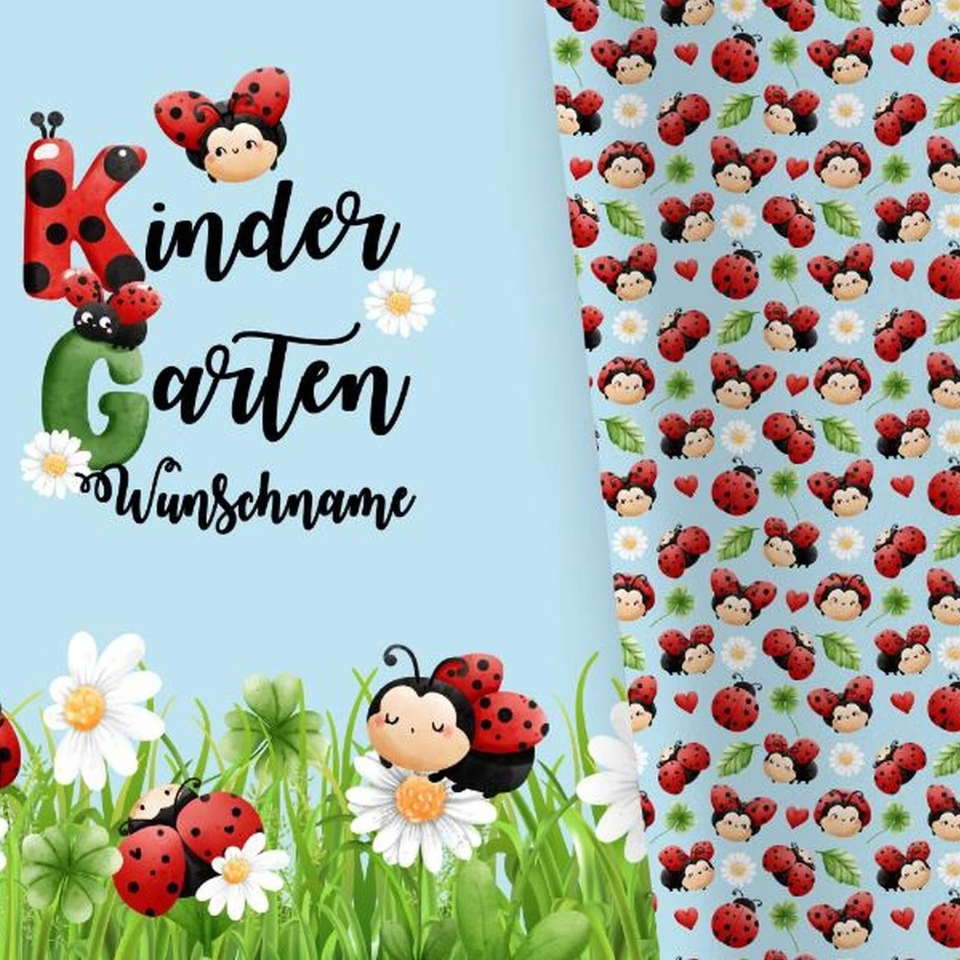 Bio-Jersey WUNSCHNAME Panel + Kombistoff KITA Spezial, Maikäfer, 2 In 1 3 Bio-Jersey WUNSCHNAME Panel + Kombistoff KITA Spezial, Maikäfer, 2 In 1