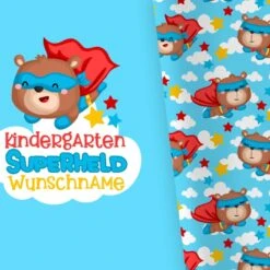Bio-Jersey WUNSCHNAME Panel + Kombistoff KITA Spezial, Superheld, 2 In 1