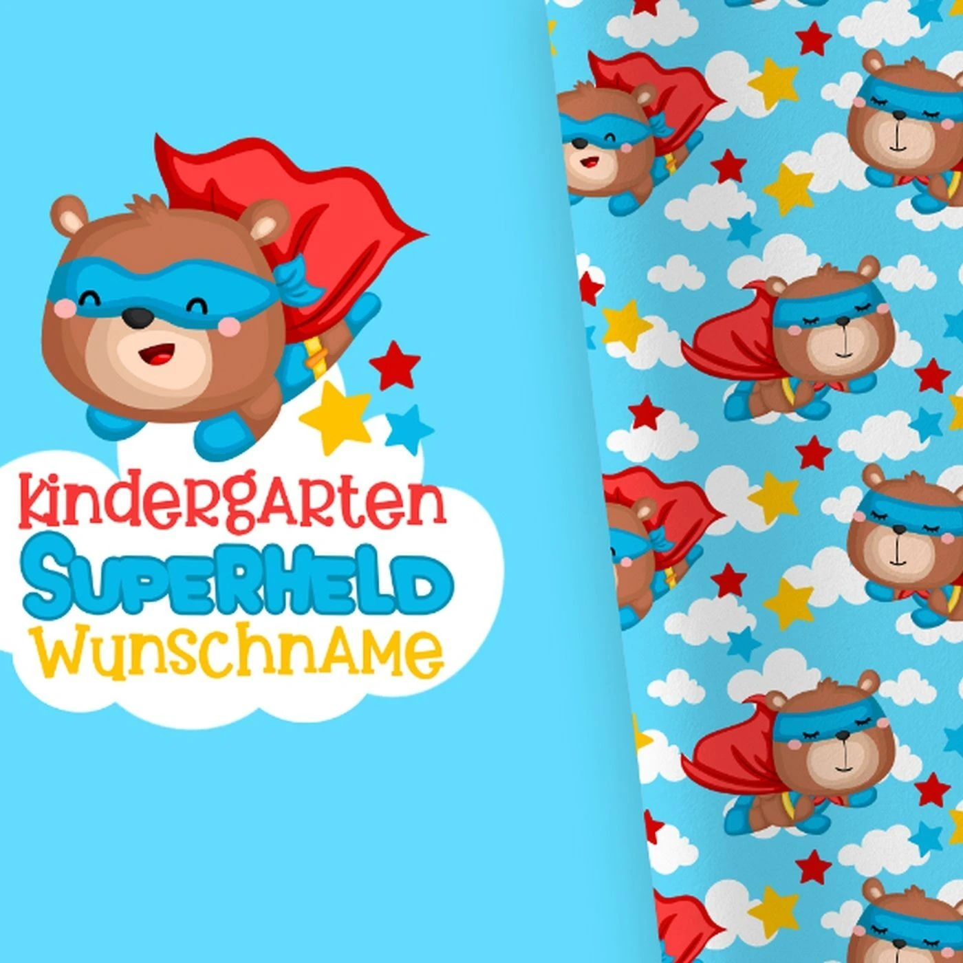 Bio-Jersey WUNSCHNAME Panel + Kombistoff KITA Spezial, Superheld, 2 In 1 3 Bio-Jersey WUNSCHNAME Panel + Kombistoff KITA Spezial, Superheld, 2 In 1