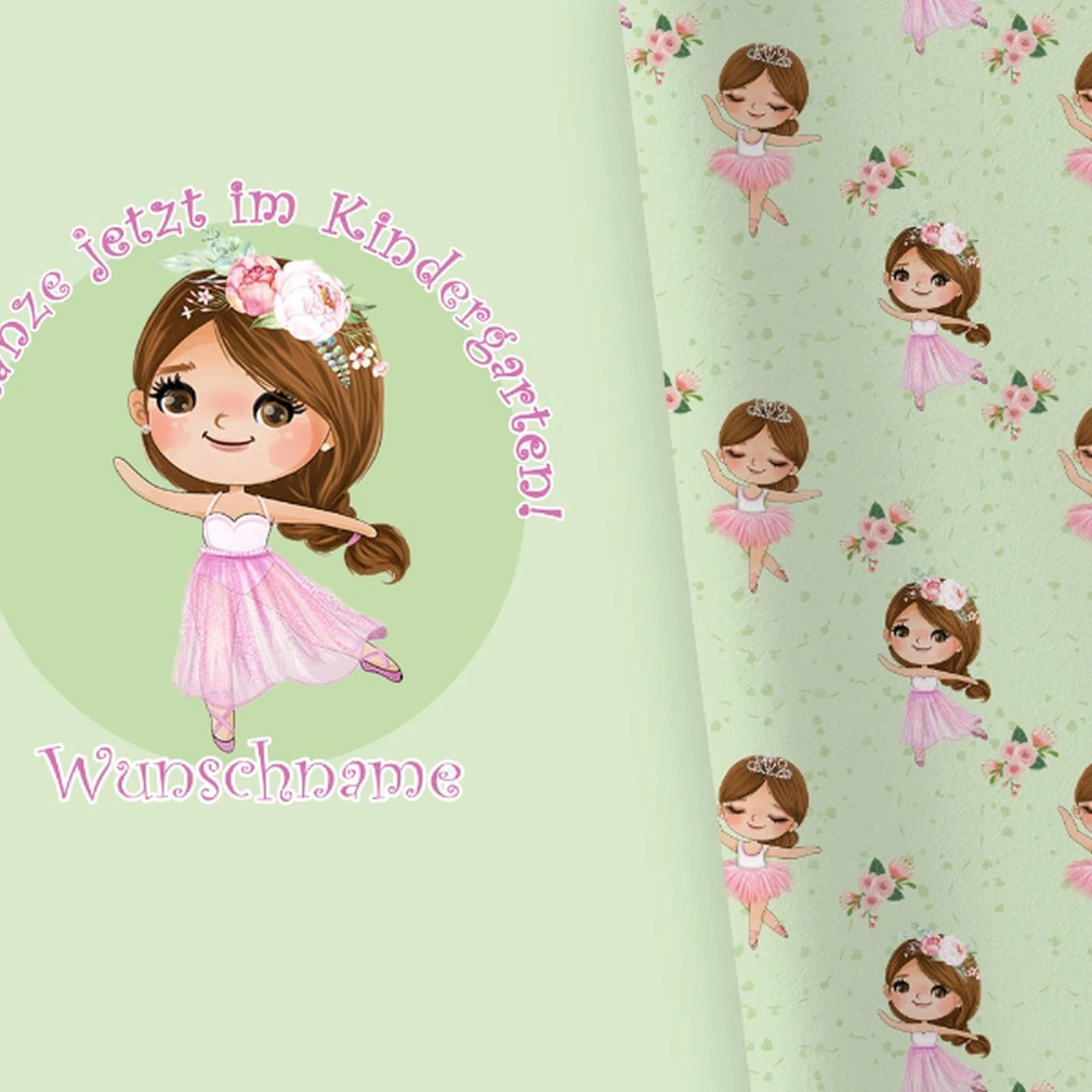 Bio-Jersey WUNSCHNAME Panel + Kombistoff KITA Spezial, Tanzen, 2 In 1 3 Bio-Jersey WUNSCHNAME Panel + Kombistoff KITA Spezial, Tanzen, 2 In 1