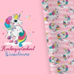 Bio-Jersey WUNSCHNAME Panel + Kombistoff KITA Spezial, Unicorn, 2 In 1