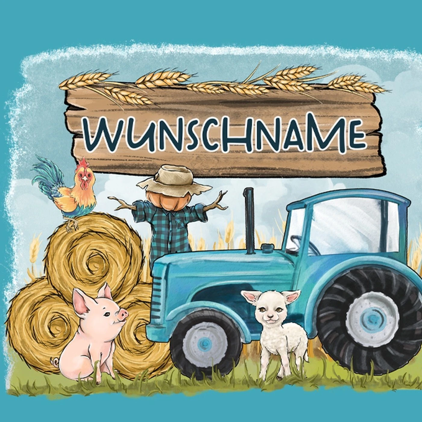 Bio-Jersey WUNSCHNAME Panel + Kombistoff Little Farm, Trecker Blau, 2 In 1 4 Bio-Jersey WUNSCHNAME Panel + Kombistoff Little Farm, Trecker Blau, 2 In 1 – Bild 2