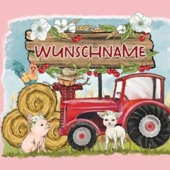 Titelseite -STOFFWELTEN Verkäufe bio jersey wunschname panel kombistoff little farm trecker rosa 2 in 12