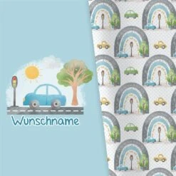 Bio-Jersey WUNSCHNAME Panel + Kombistoff Rainboy Cars, 2 In 1