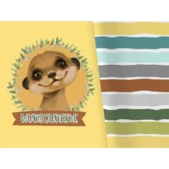 Titelseite 25 Bio-Jersey WUNSCHNAME Panel + Kombistoff Smiling Friends, Faultier Gelb, 2 In 1