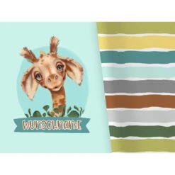 Titelseite 11 Bio-Jersey WUNSCHNAME Panel + Kombistoff Smiling Friends, Giraffe Türkis, 2 In 1