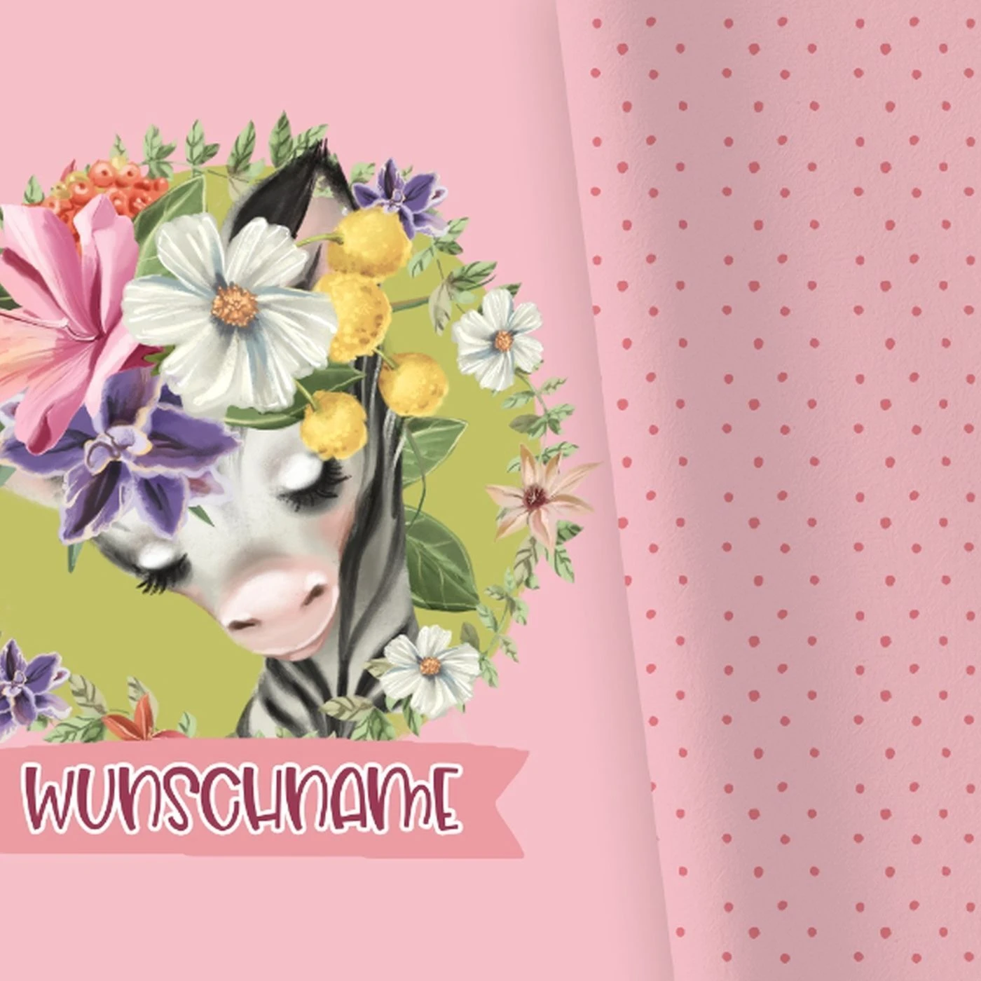 Bio-Jersey WUNSCHNAME Panel + Kombistoff Smiling Friends, Zebra Rosa, 2 In 1 3 Bio-Jersey WUNSCHNAME Panel + Kombistoff Smiling Friends, Zebra Rosa, 2 In 1