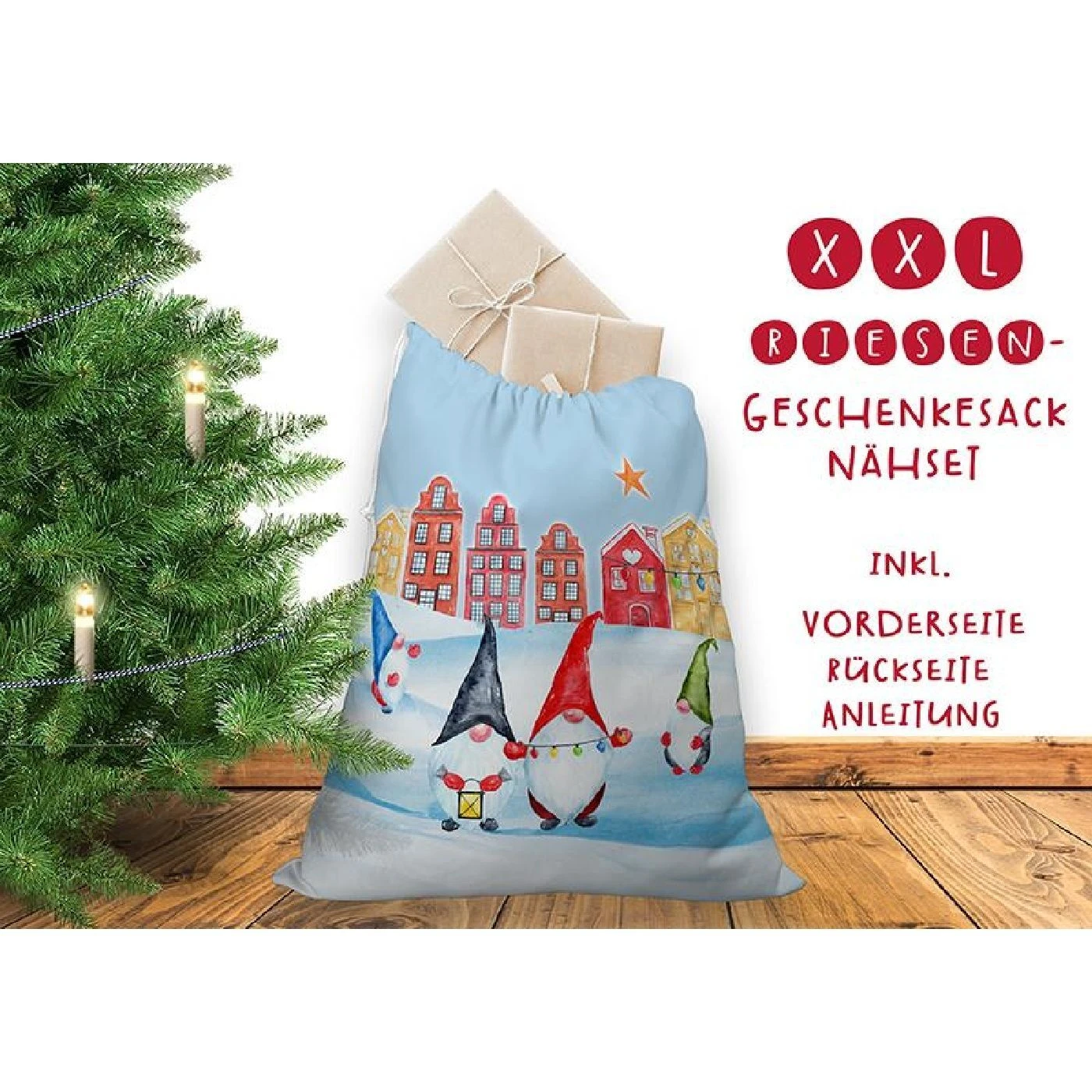Nähset XXL Riesen Geschenke-Sack Gnomes, Canvas 3 Nähset XXL Riesen Geschenke-Sack Gnomes, Canvas