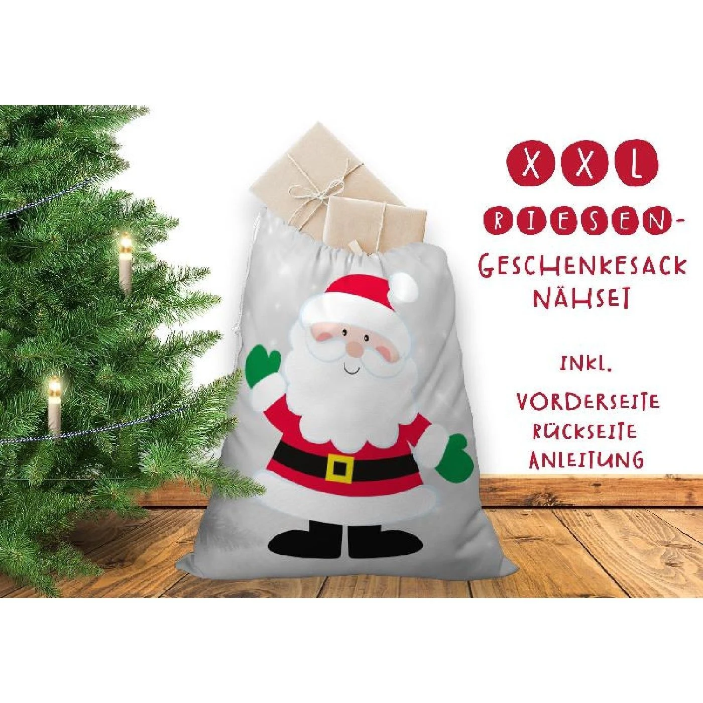 Nähset XXL Riesen Geschenke-Sack Weihnachtsmann, Canvas 3 Nähset XXL Riesen Geschenke-Sack Weihnachtsmann, Canvas