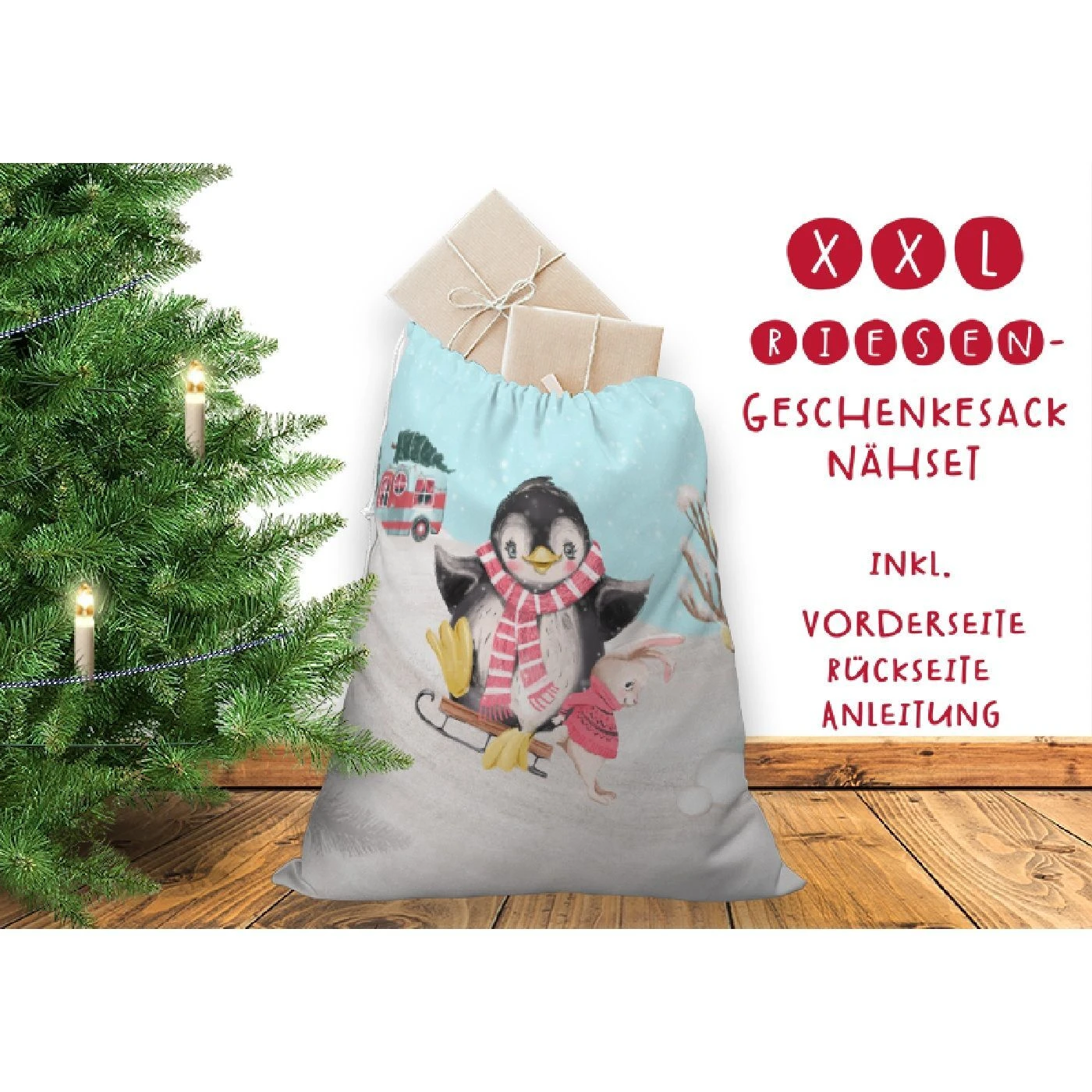 Nähset XXL Riesen Geschenke-Sack, Winterspaß Schlitten, Canvas 2 Nähset XXL Riesen Geschenke-Sack, Winterspaß Schlitten, Canvas
