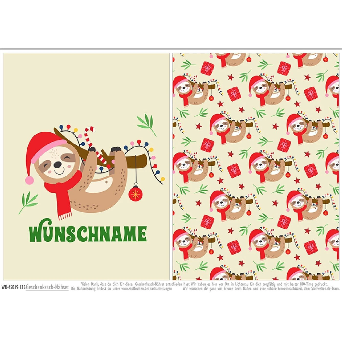 Nähset XXL Riesen WUNSCHNAME Geschenke-Sack Faultier Beige, Canvas 4 Nähset XXL Riesen WUNSCHNAME Geschenke-Sack Faultier Beige, Canvas – Bild 2