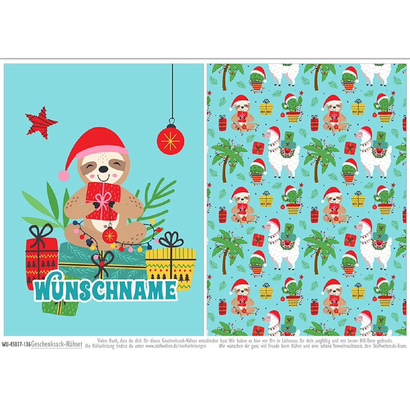 Nähset XXL Riesen WUNSCHNAME Geschenke-Sack Faultier Blau, Canvas 4 Nähset XXL Riesen WUNSCHNAME Geschenke-Sack Faultier Blau, Canvas – Bild 2