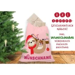 Nähset XXL Riesen WUNSCHNAME Geschenke-Sack Faultier Rosa, Canvas
