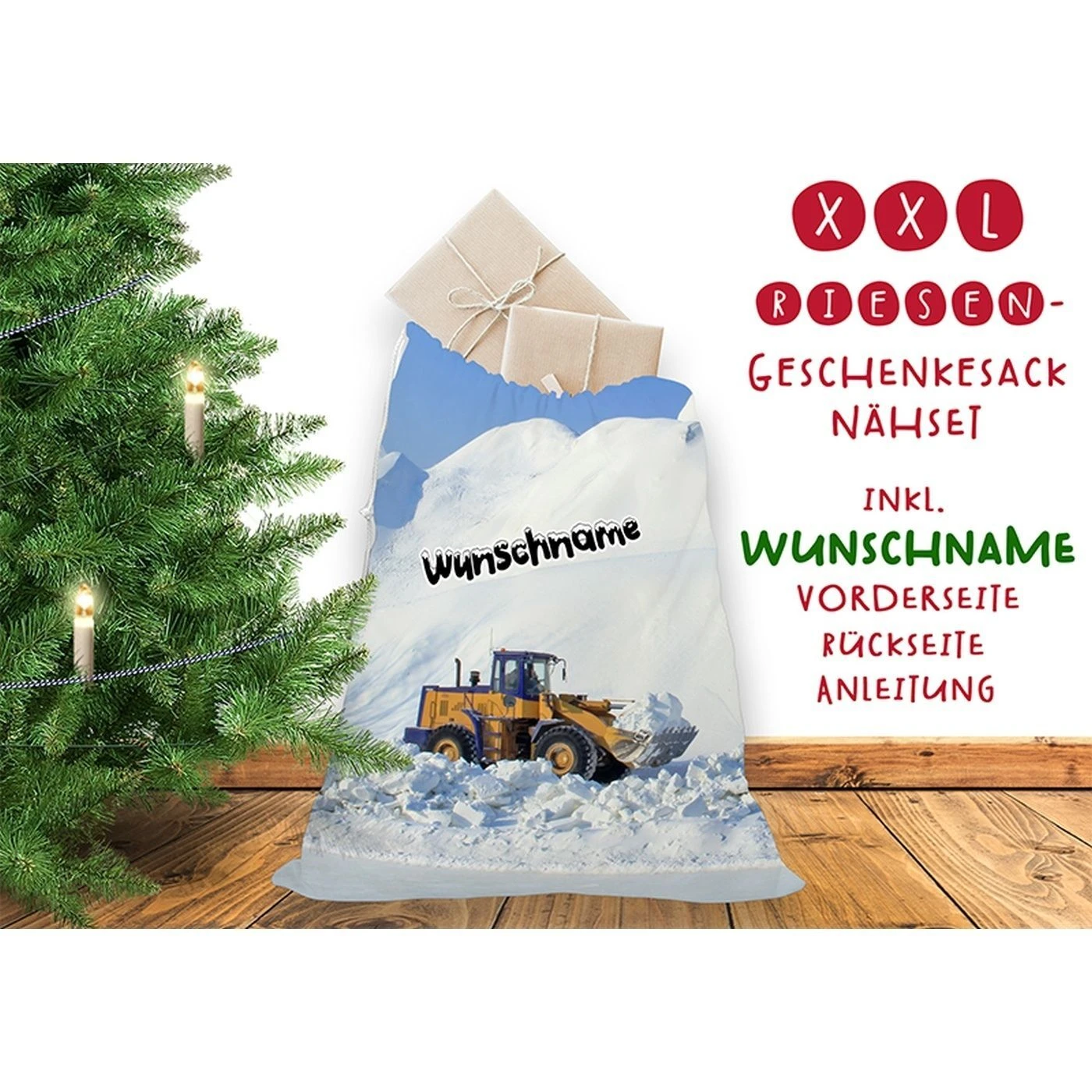 Nähset XXL Riesen WUNSCHNAME Geschenke-Sack Räumfahrzeug, Canvas 3 Nähset XXL Riesen WUNSCHNAME Geschenke-Sack Räumfahrzeug, Canvas