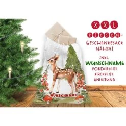 Nähset XXL Riesen WUNSCHNAME Geschenke-Sack Reh, Im Wald, Canvas