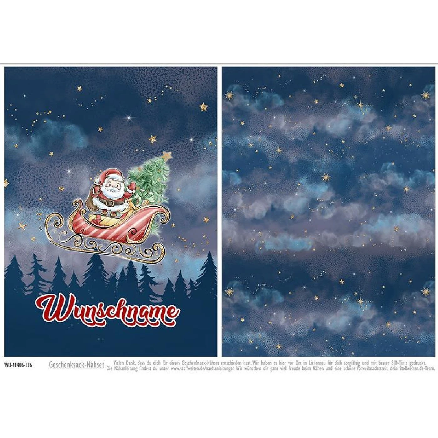 Nähset XXL Riesen WUNSCHNAME Geschenke-Sack Schlitten Weihnachtsabend, Canvas 4 Nähset XXL Riesen WUNSCHNAME Geschenke-Sack Schlitten Weihnachtsabend, Canvas – Bild 2