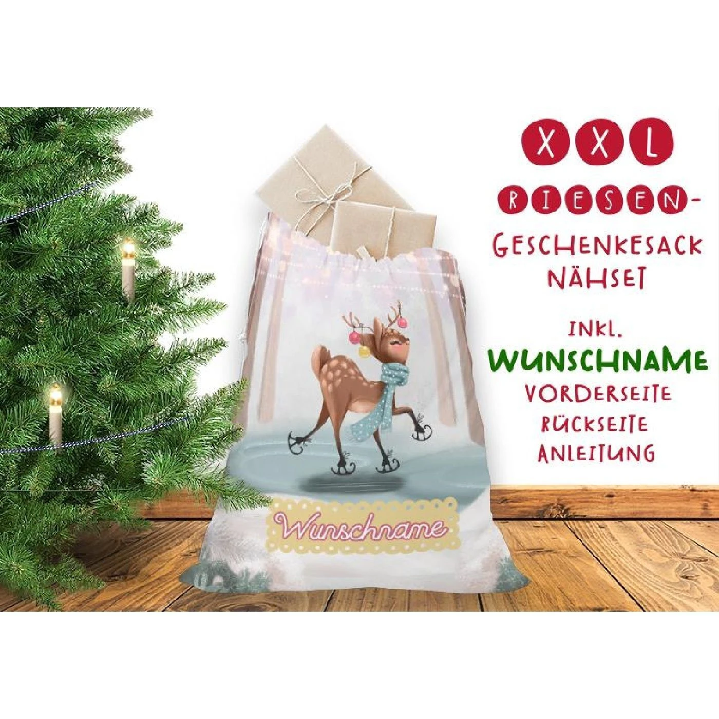 Nähset XXL Riesen WUNSCHNAME Geschenke-Sack Winterspaß Eislaufen, Canvas 3 Nähset XXL Riesen WUNSCHNAME Geschenke-Sack Winterspaß Eislaufen, Canvas