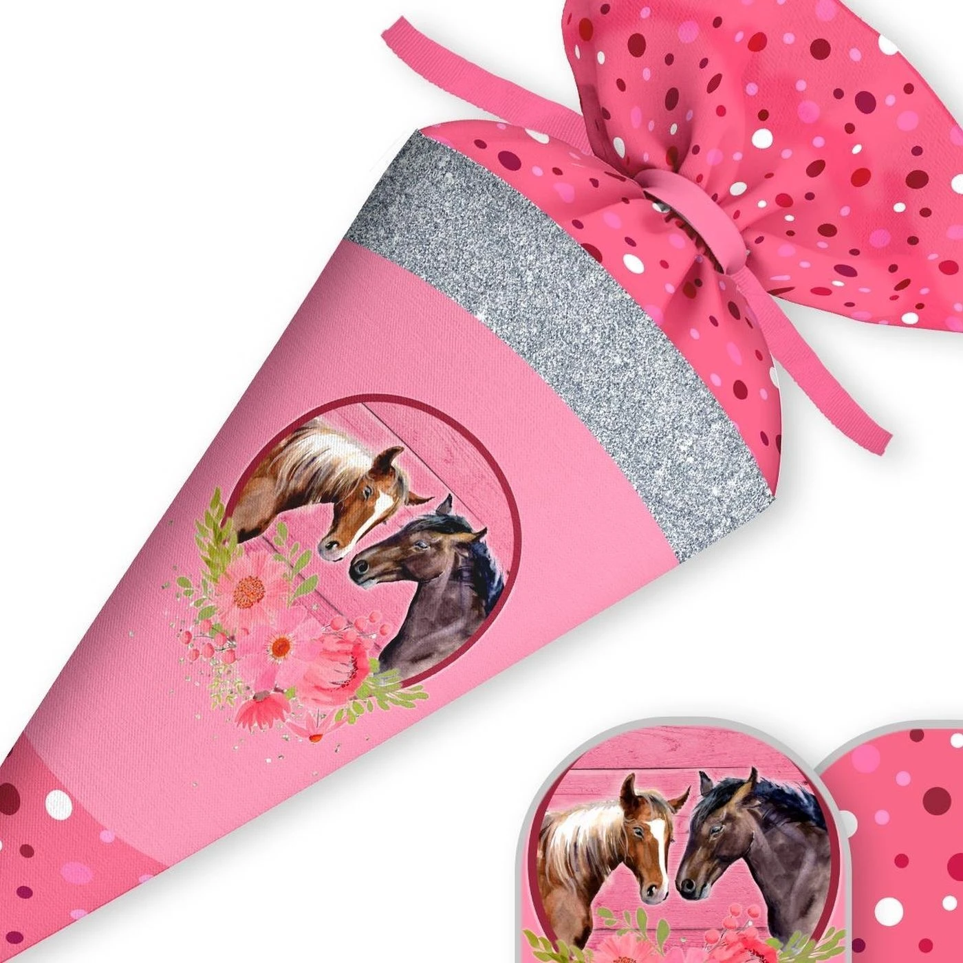 Schultüte Pferde & Blumen, Nähset Mit Rohling 4 Schultüte Pferde & Blumen, Nähset Mit Rohling – Bild 2
