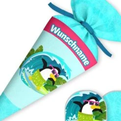 Schultüte Surf-Pinguin Mit Rohling -STOFFWELTEN Verkäufe schultuete surf pinguin mit rohling3
