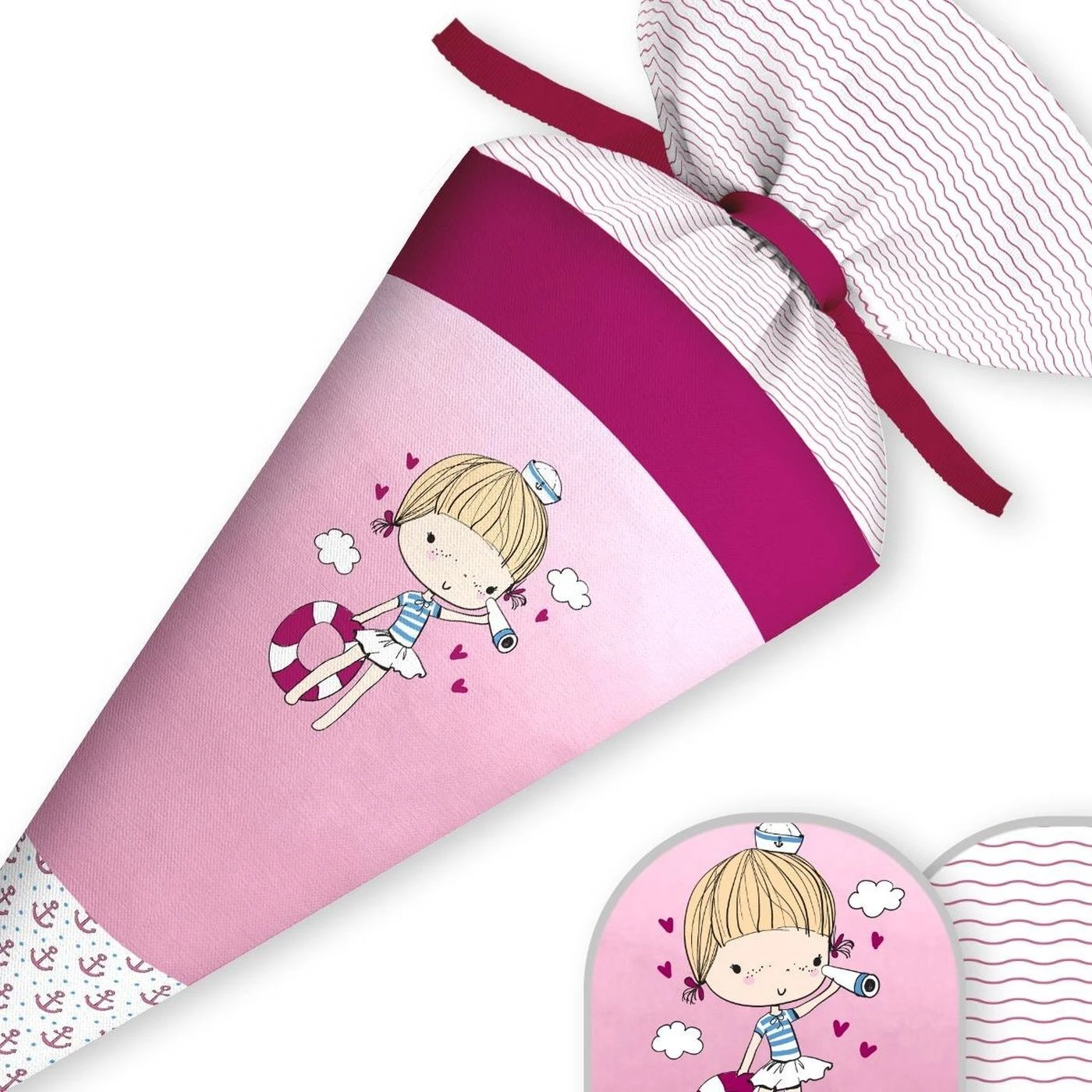 Schultüte Ahoi Kleines Mädchen, Nähset Mit Rohling 4 Schultüte Ahoi Kleines Mädchen, Nähset Mit Rohling – Bild 2