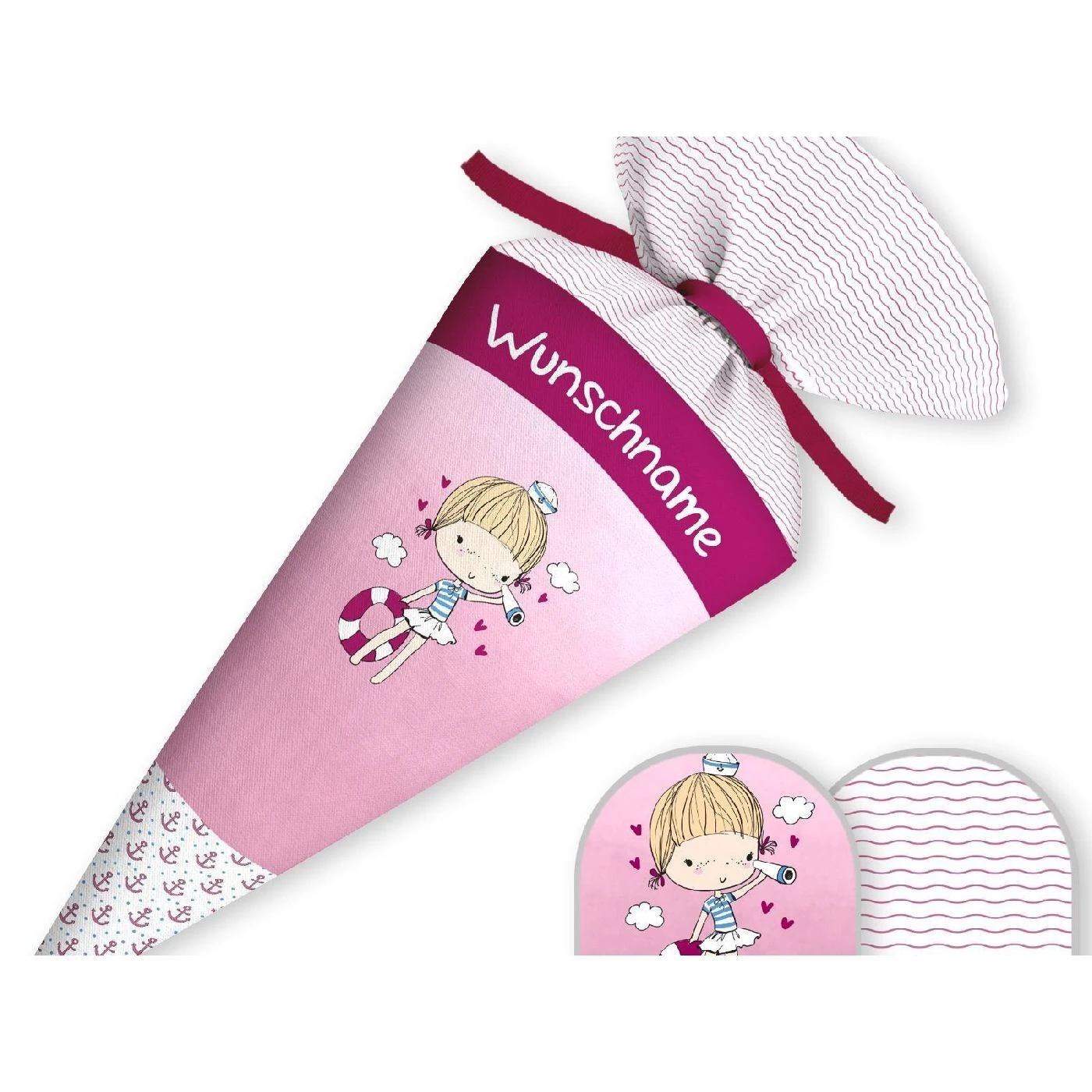 Schultüte Ahoi Kleines Mädchen, Nähset Mit Rohling 5 Schultüte Ahoi Kleines Mädchen, Nähset Mit Rohling – Bild 3